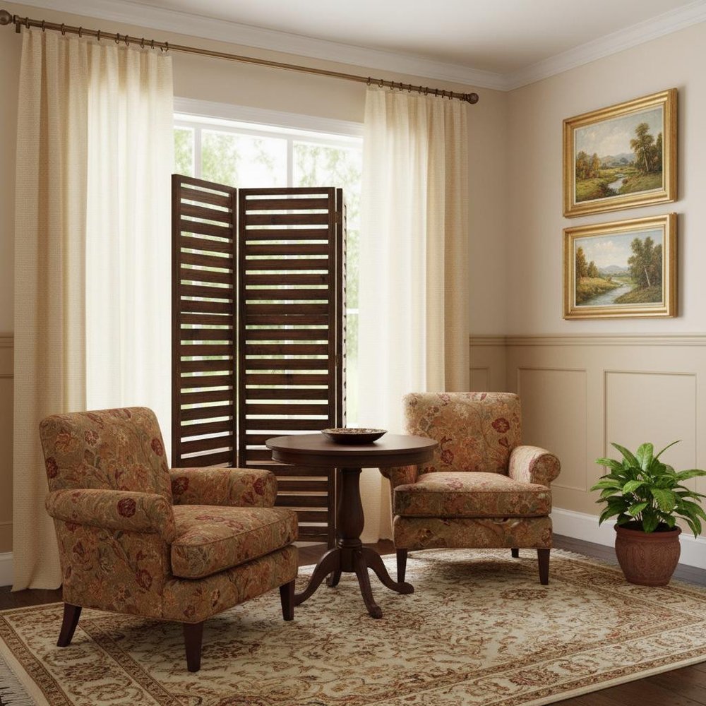 63" X 72" Brown 3 Panel Solid Wood Fortress  Screen