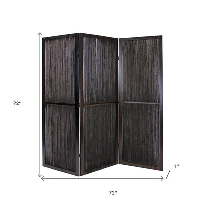Dark Wood And Water Hyacinth 3 Panel Room Divider Screen
