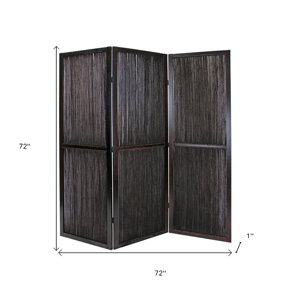 72" Brown Folding Three Panel Screen Room Divider