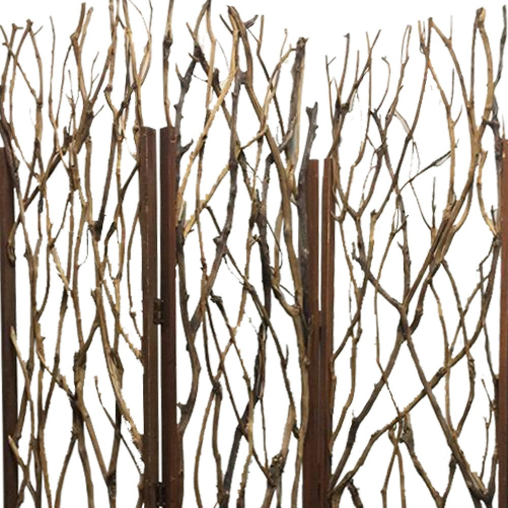 70" Brown Wood Branches Folding Three Panel Screen Room Divider