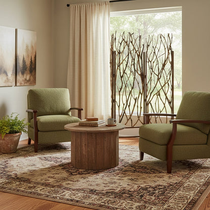 70" Brown Wood Branches Folding Three Panel Screen Room Divider