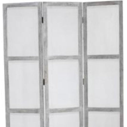 67" Gray Folding Three Panel Screen Room Divider