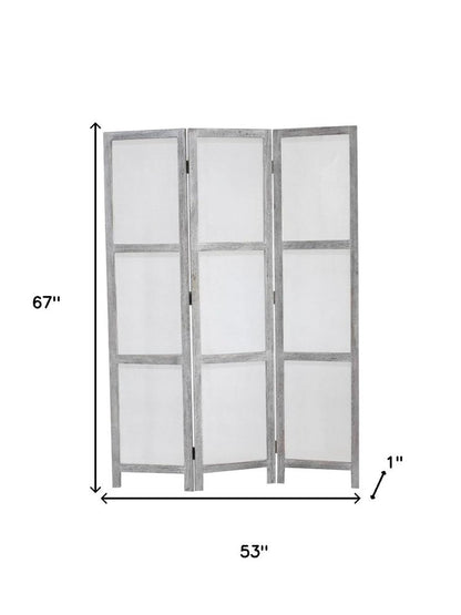 67" Gray Folding Three Panel Screen Room Divider