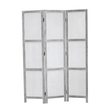67" Gray Folding Three Panel Screen Room Divider