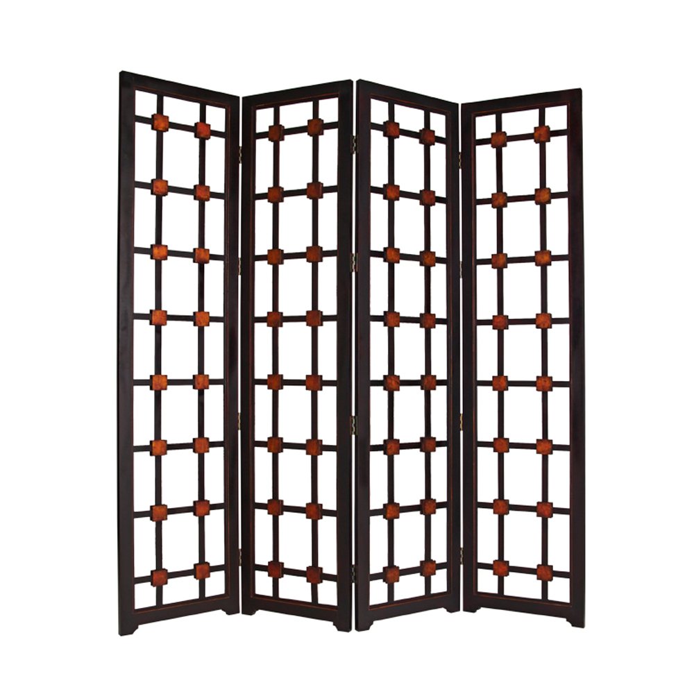 84" Brown Folding Four Panel Screen Room Divider