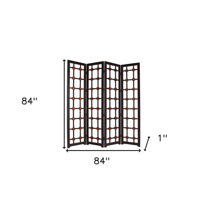 84" Brown Folding Four Panel Screen Room Divider