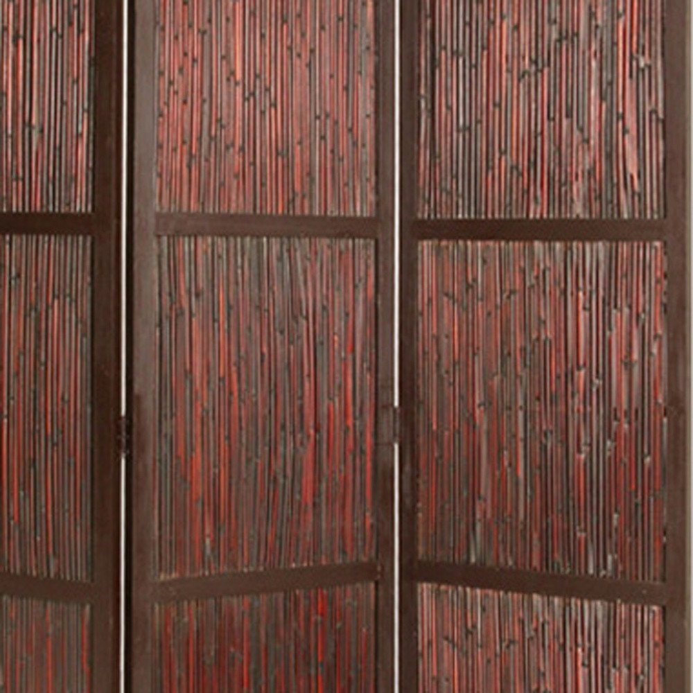 72" Brown Wood Folding Three Panel Screen Room Divider