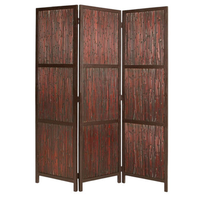 72" Brown Wood Folding Three Panel Screen Room Divider