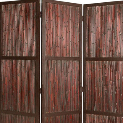72" Brown Wood Folding Three Panel Screen Room Divider