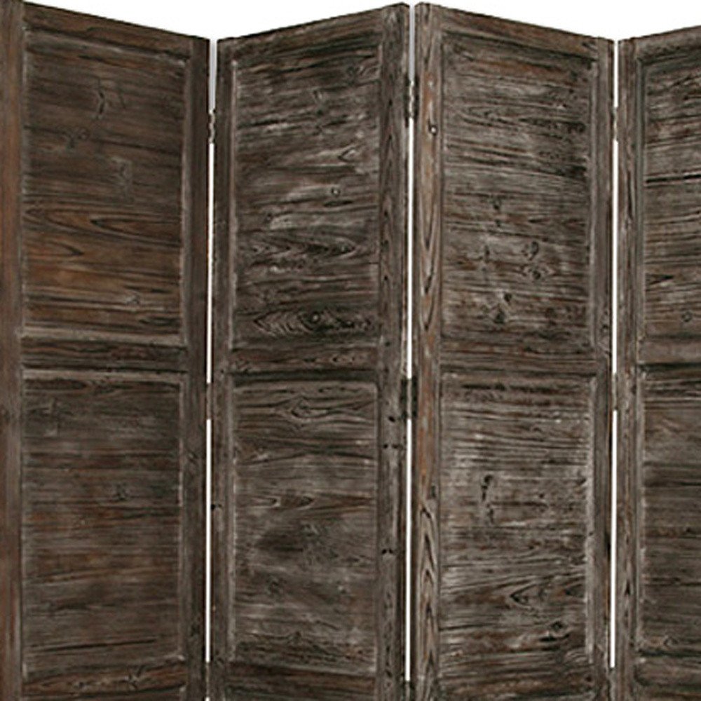 84" Green Rustic Wood Folding Four Panel Screen Room Divider