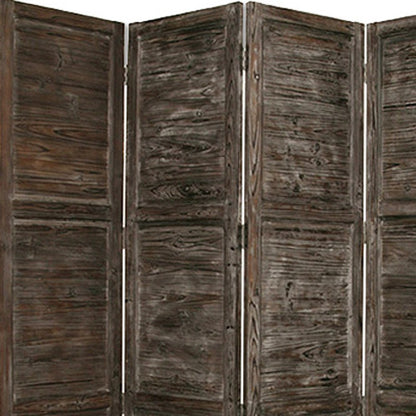 84" Green Rustic Wood Folding Four Panel Screen Room Divider
