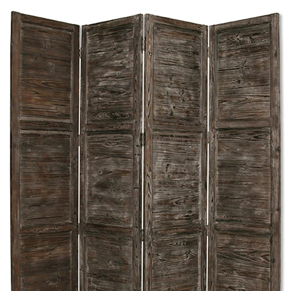 84" Green Rustic Wood Folding Four Panel Screen Room Divider