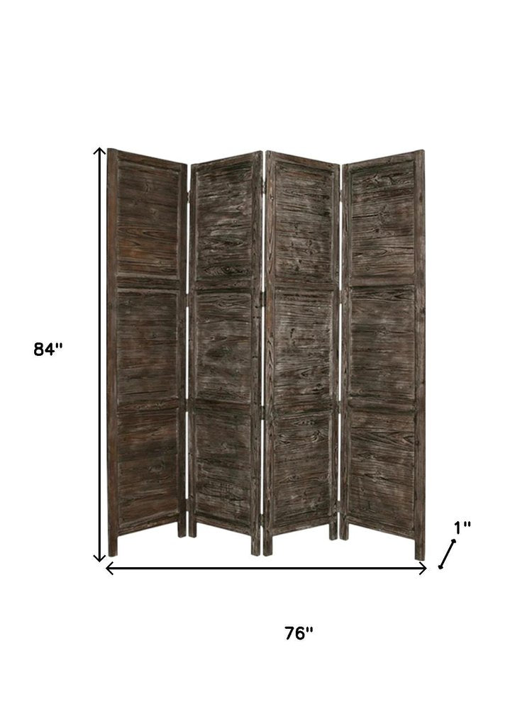 84" Green Rustic Wood Folding Four Panel Screen Room Divider