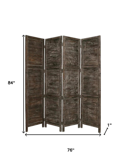 84" Black Wood Folding Four Panel Screen Room Divider