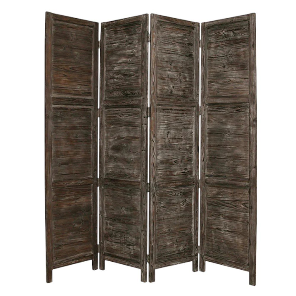 84" Green Rustic Wood Folding Four Panel Screen Room Divider