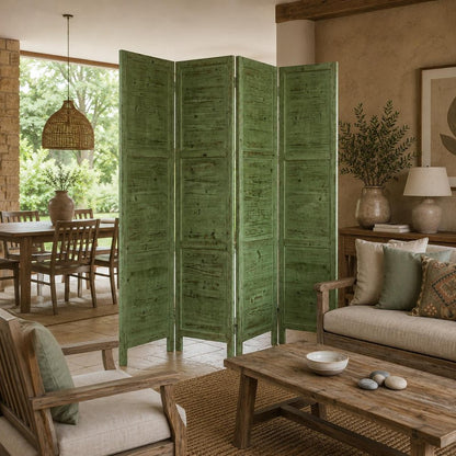 84" Black Wood Folding Four Panel Screen Room Divider