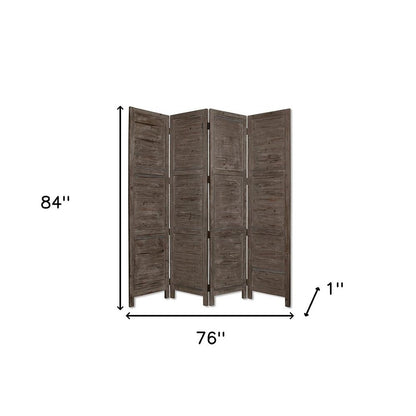 84" Black Wood Folding Four Panel Screen Room Divider