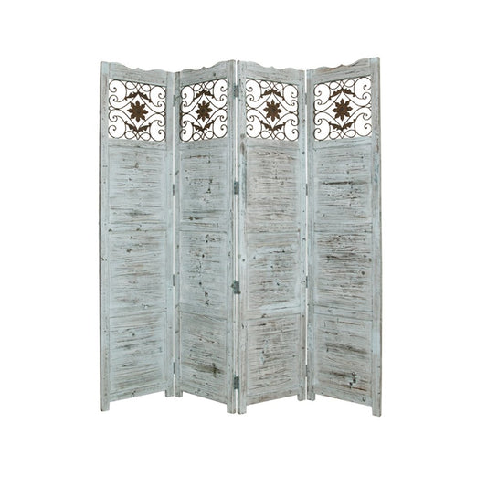 84" Blue Wood Folding Four Panel Screen Room Divider