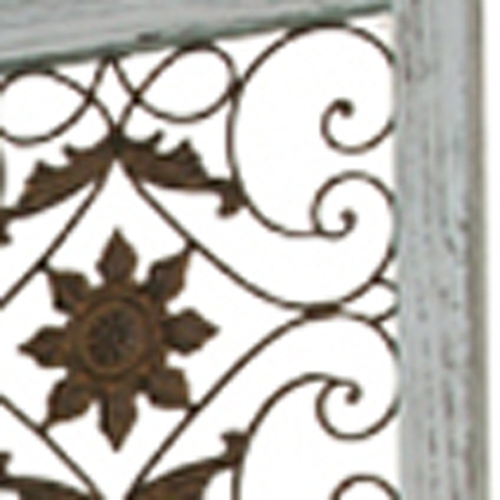 84" Blue Wood Folding Four Panel Screen Room Divider