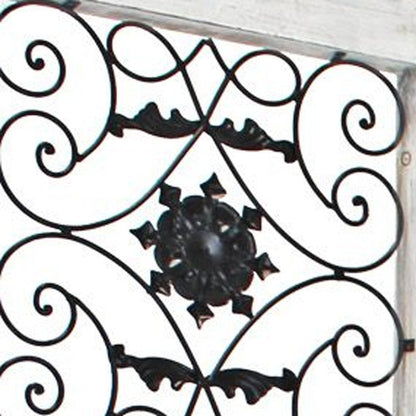 Gray Wash 4 Panel With Scroll Work Room Divider Screen