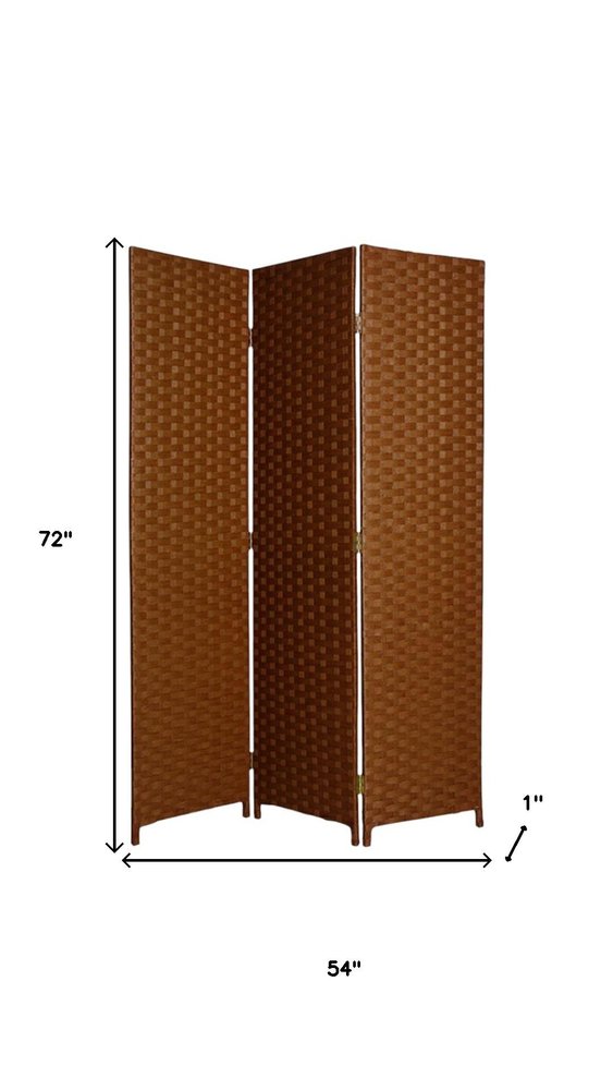 54" X 72" Dark Brown Wood  3 Panel Screen
