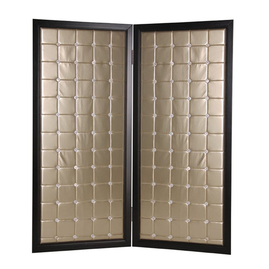 67" Gold Fabric Folding Two Panel Screen Room Divider