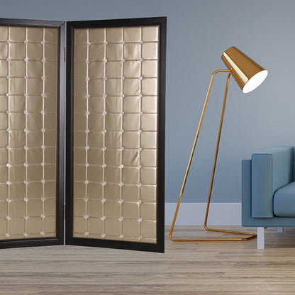 67" Gold Fabric Folding Two Panel Screen Room Divider