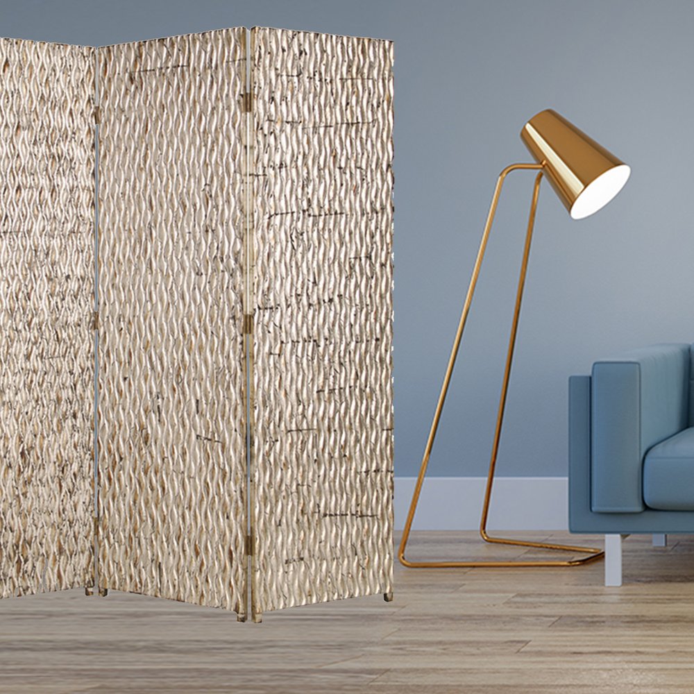 63" X 72" Gold Wood 3 Panel  Screen