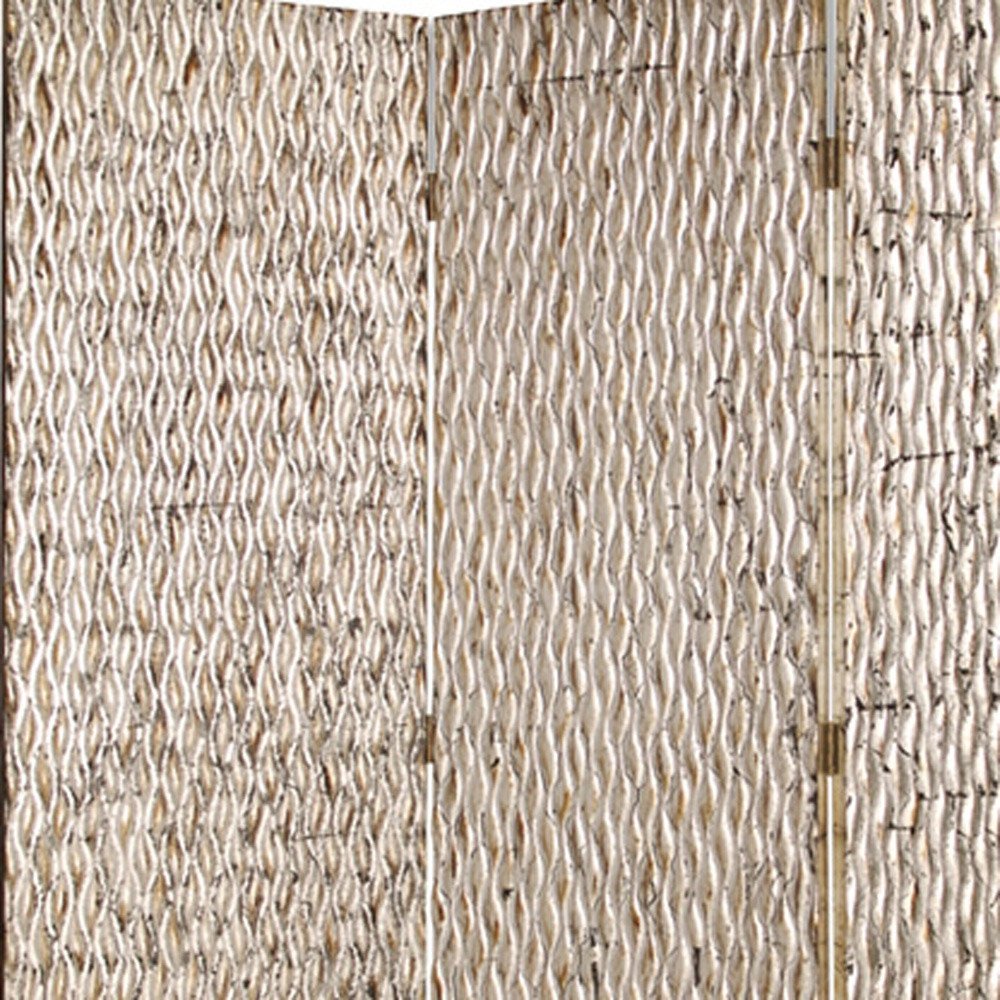 63" X 72" Gold Wood 3 Panel  Screen