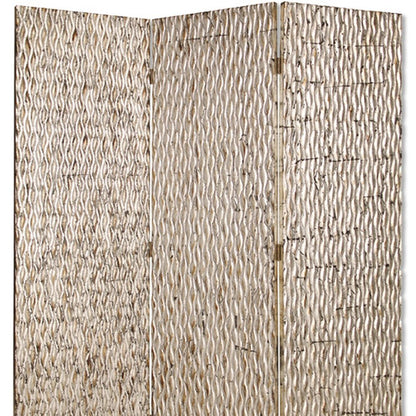 72" Silver Wood Folding Three Panel Screen Room Divider