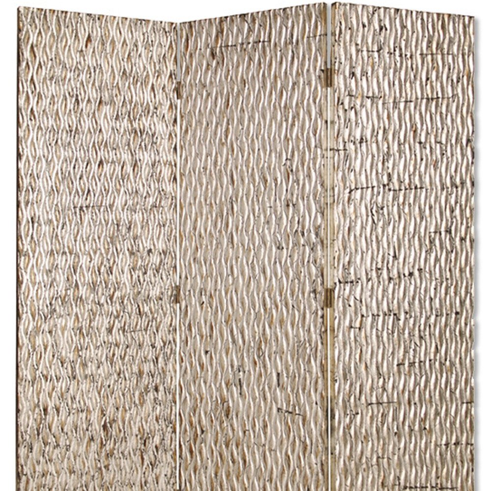 63" X 72" Gold Wood 3 Panel  Screen