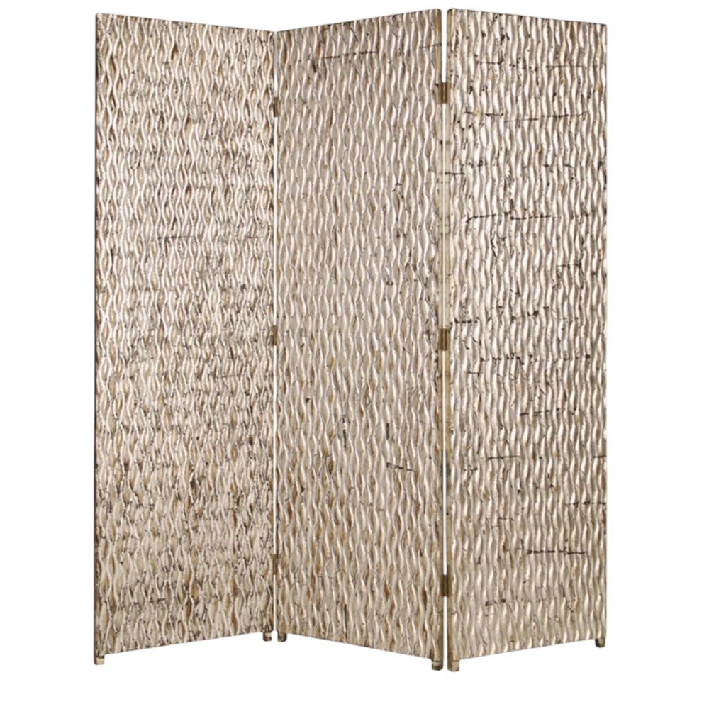 72" Silver Wood Folding Three Panel Screen Room Divider