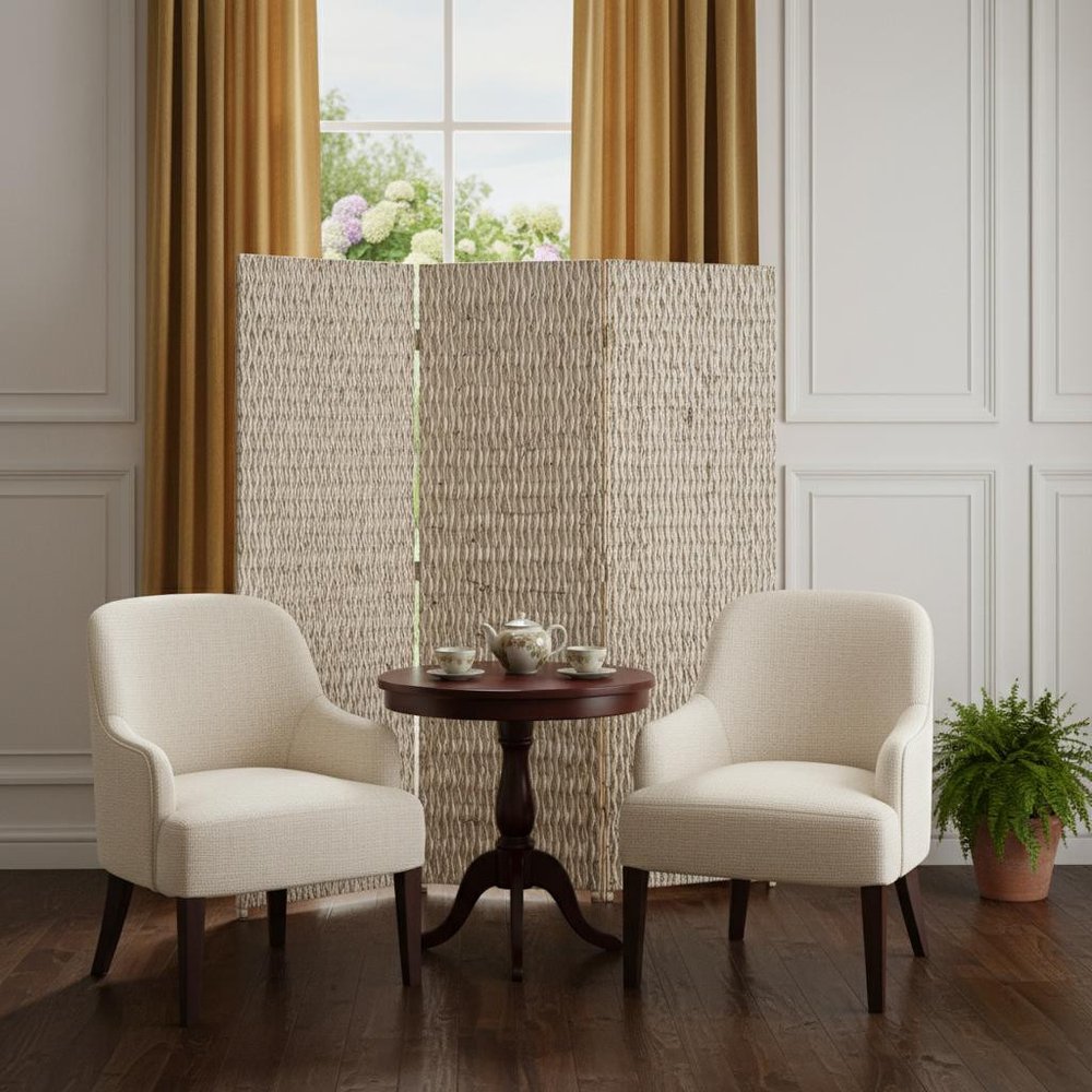 63" X 72" Gold Wood 3 Panel  Screen