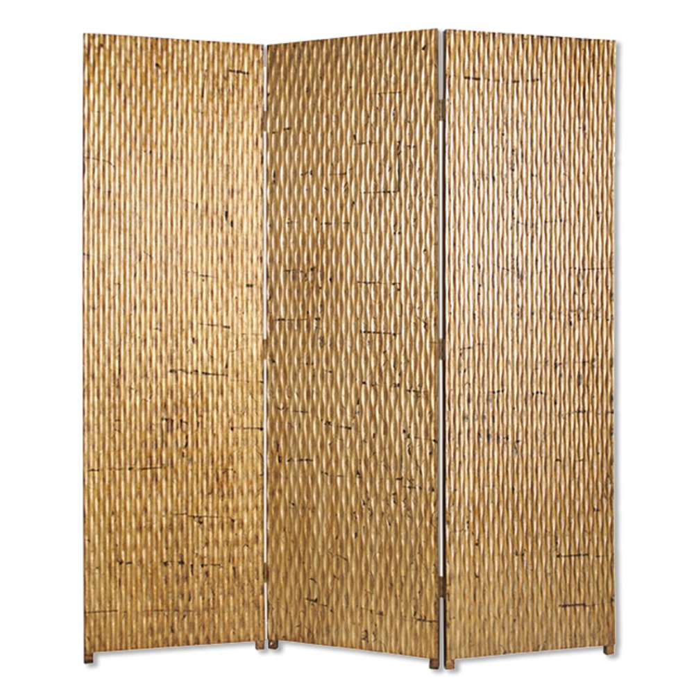 63" X 72" Gold Wood 3 Panel  Screen