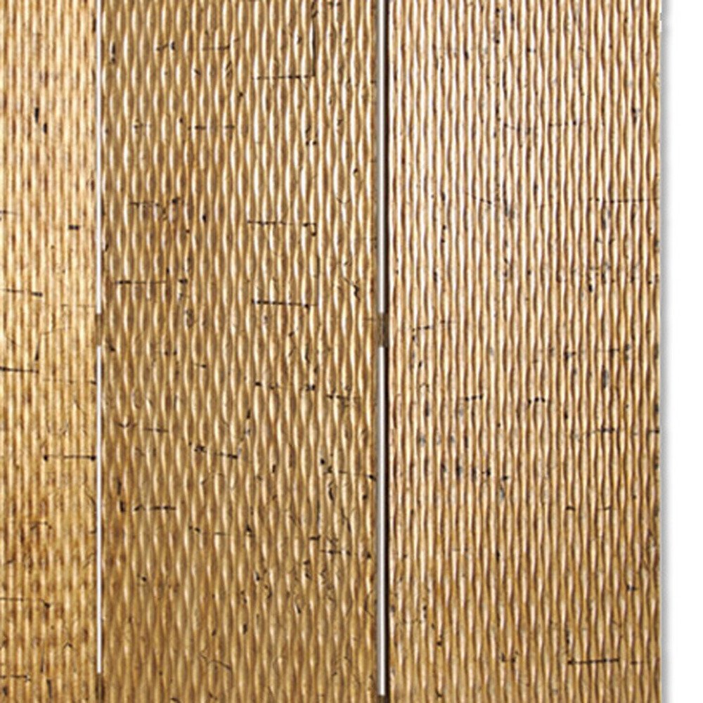 63" X 72" Gold Wood 3 Panel  Screen