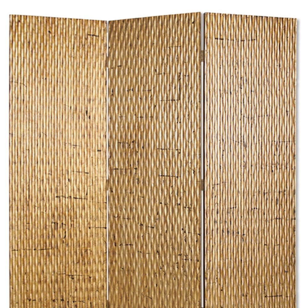 63" X 72" Gold Wood 3 Panel  Screen