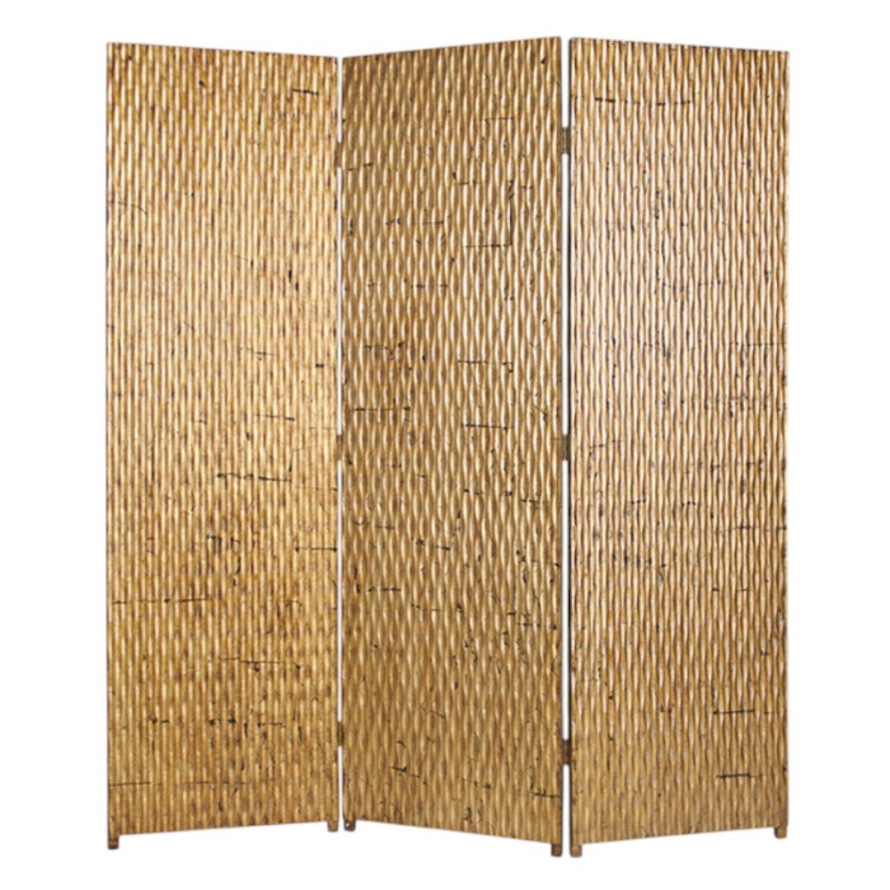 63" X 72" Gold Wood 3 Panel  Screen