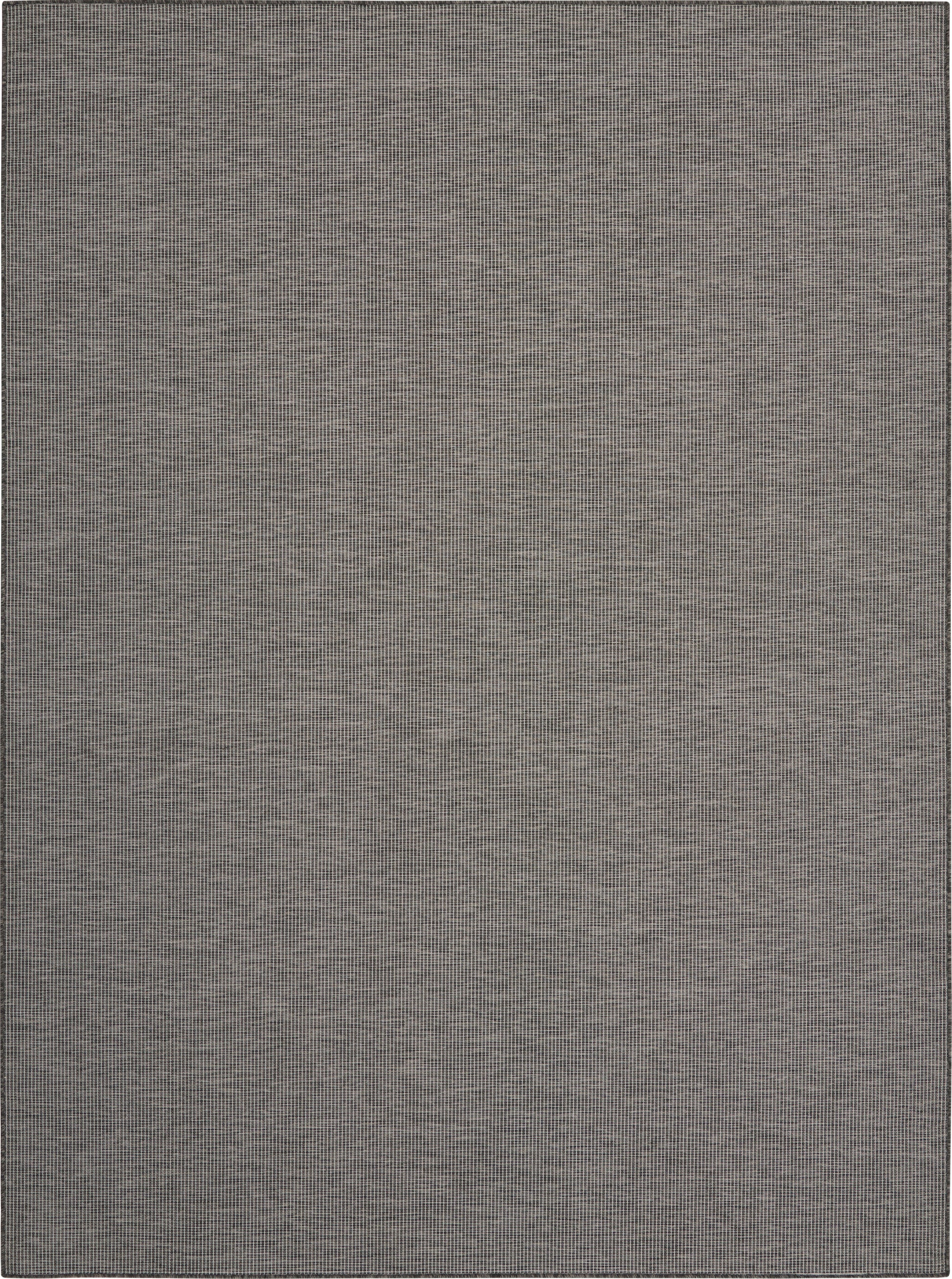 Gray textured woven rug with subtle grid pattern; rectangular, modern flat-weave.
