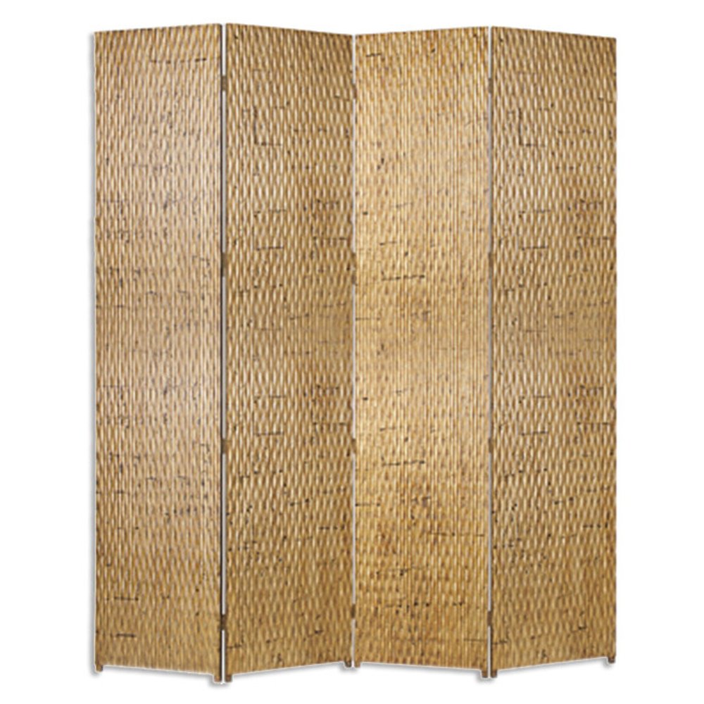 84" Silver Wood Folding Four Panel Screen Room Divider