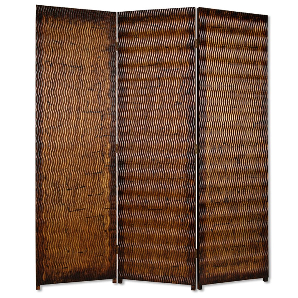 72" Brown Wood Folding Three Panel Screen Room Divider