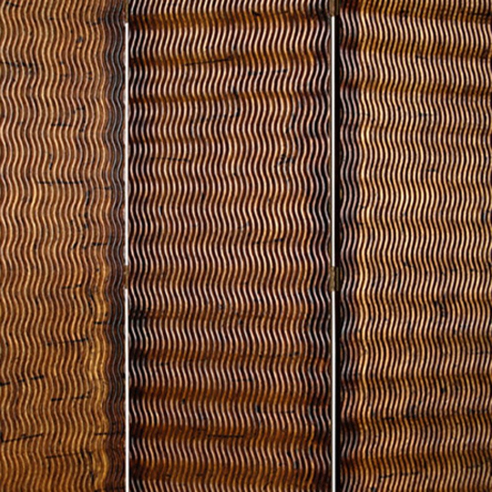 63" X 72" Brown Wood 3 Panel  Screen