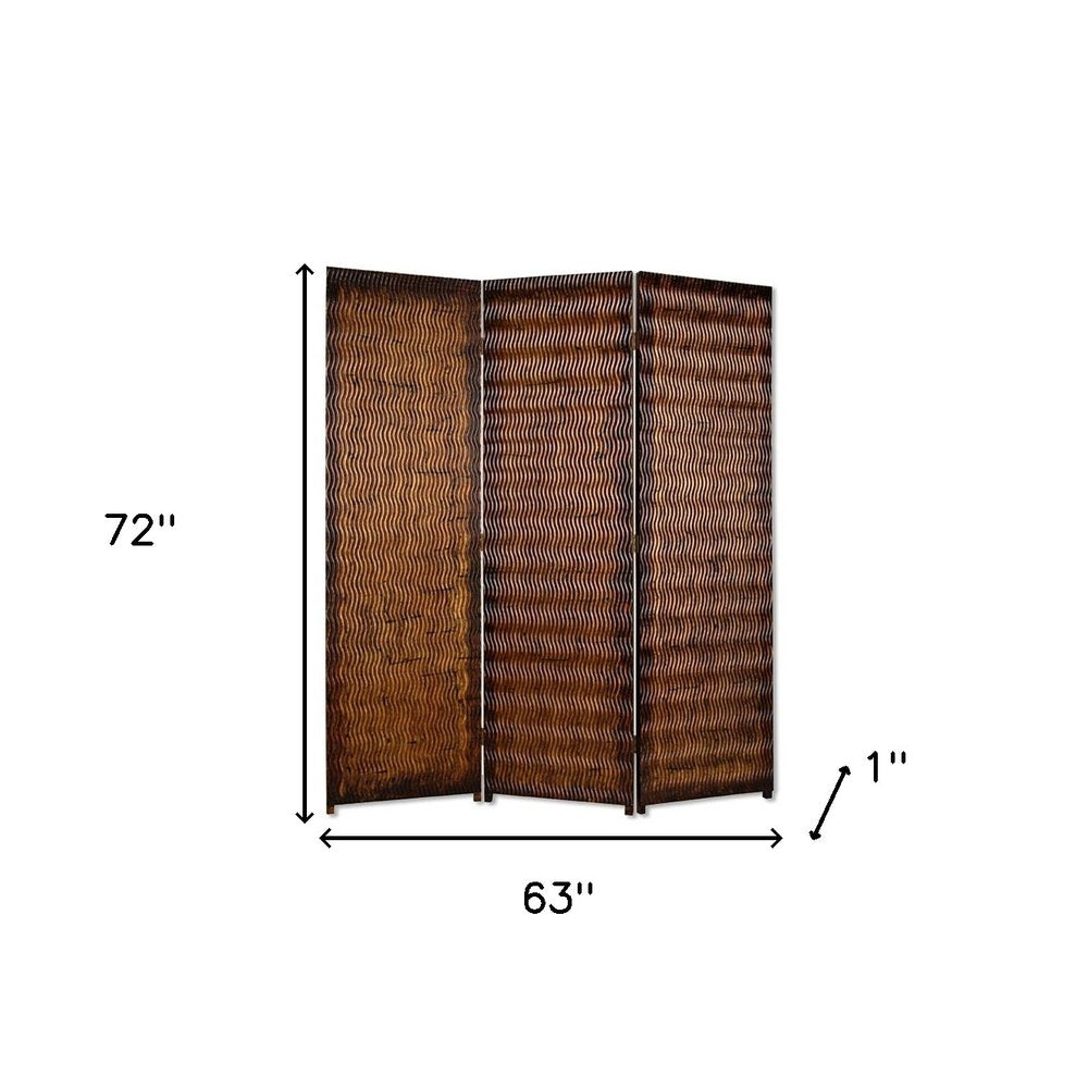 63" X 72" Brown Wood 3 Panel  Screen