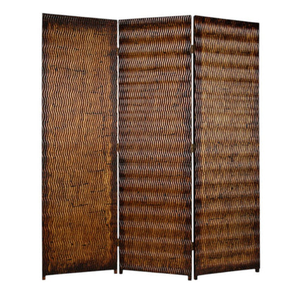 63" X 72" Brown Wood 3 Panel  Screen