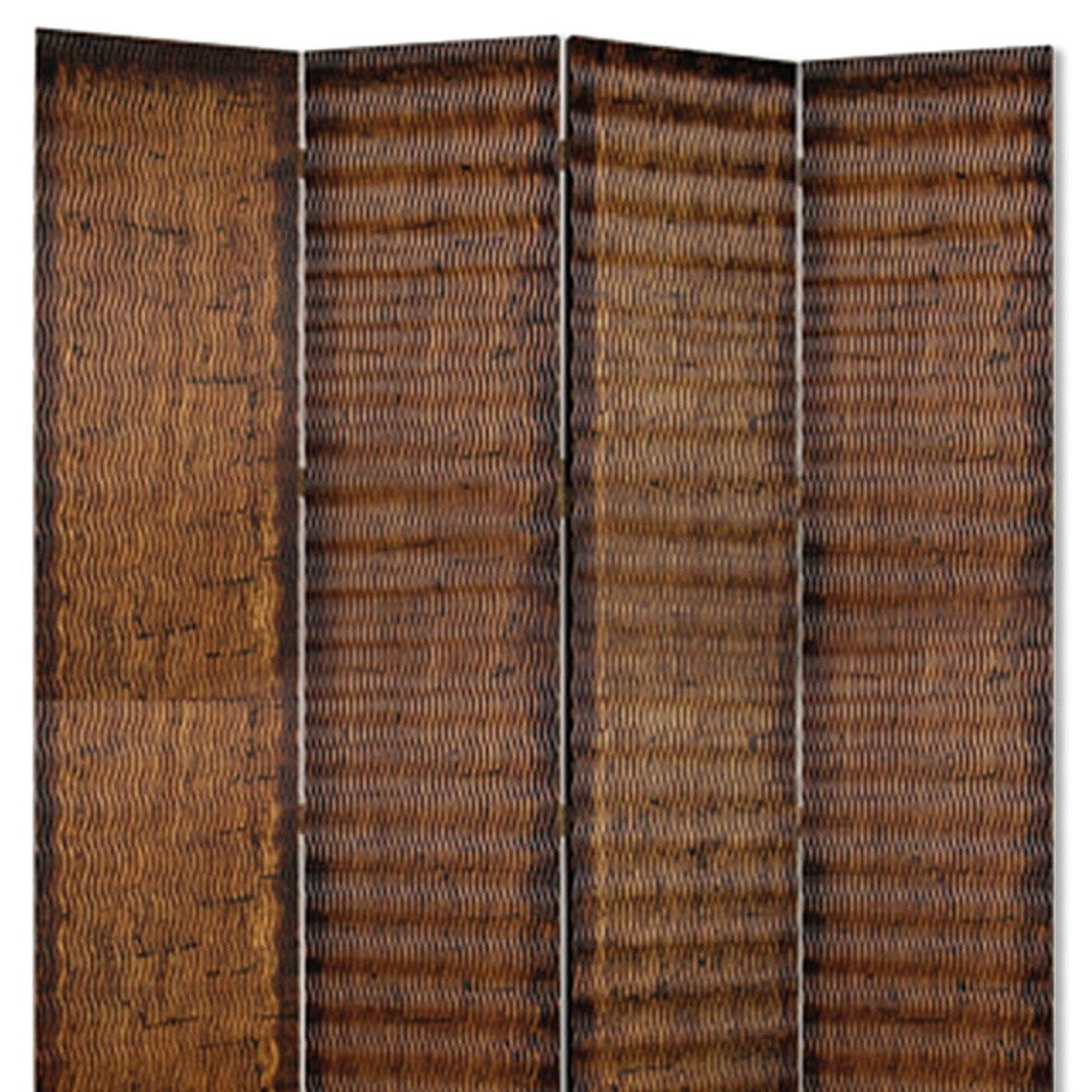 84" Brown Wood Folding Four Panel Screen Room Divider