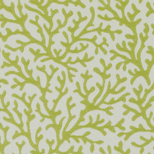 Lime green coral-like pattern on cream background; bold tropical motif for fabric or wallpaper.