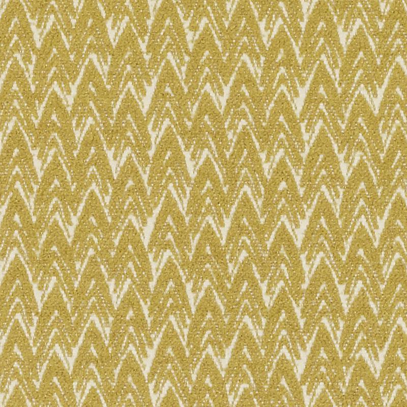 Gold & white chevron-patterned woven fabric with a metallic sheen, ideal for upholstery or decor.