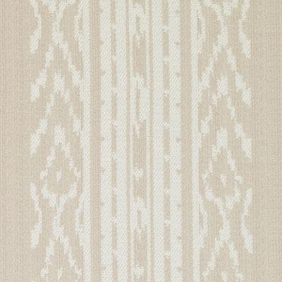 Beige woven fabric with white vertical ikat stripe pattern.