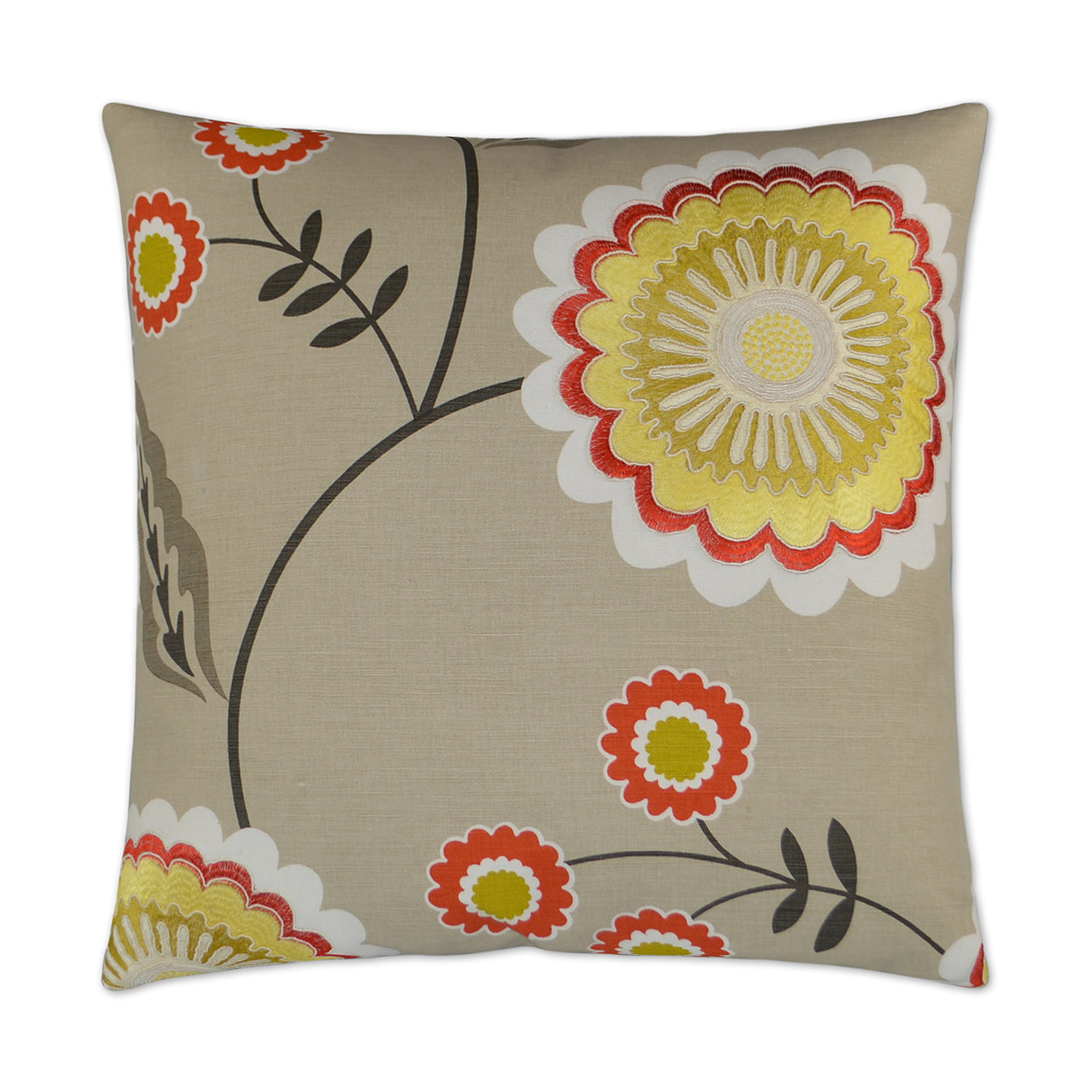 D.V. KAP HOME   24" x 24" Caladium Pillow - Orange Embroidery, Floral    - 2768-O-2424