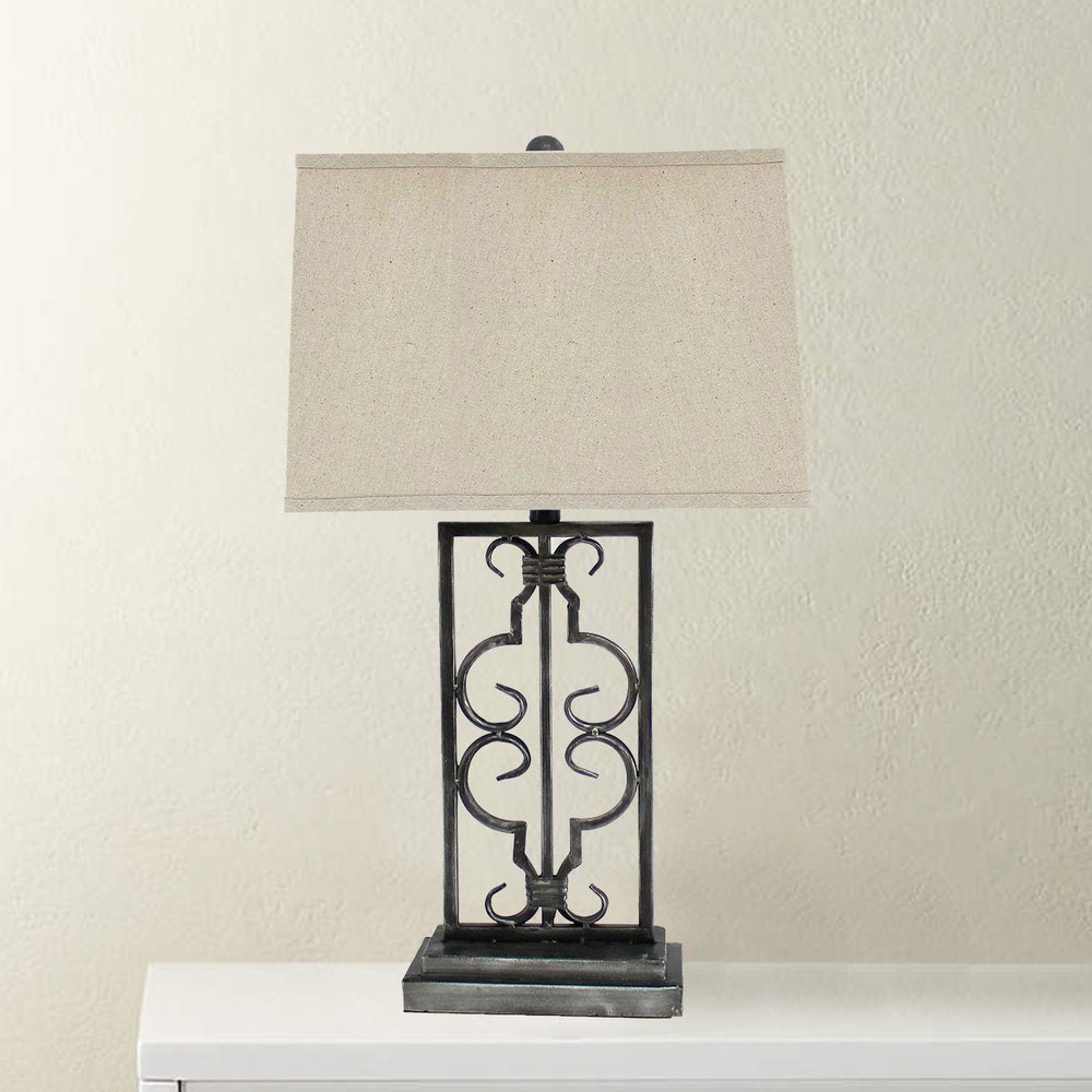 29" Distressed Gray Metal Bedside Lamp With Beige Shade