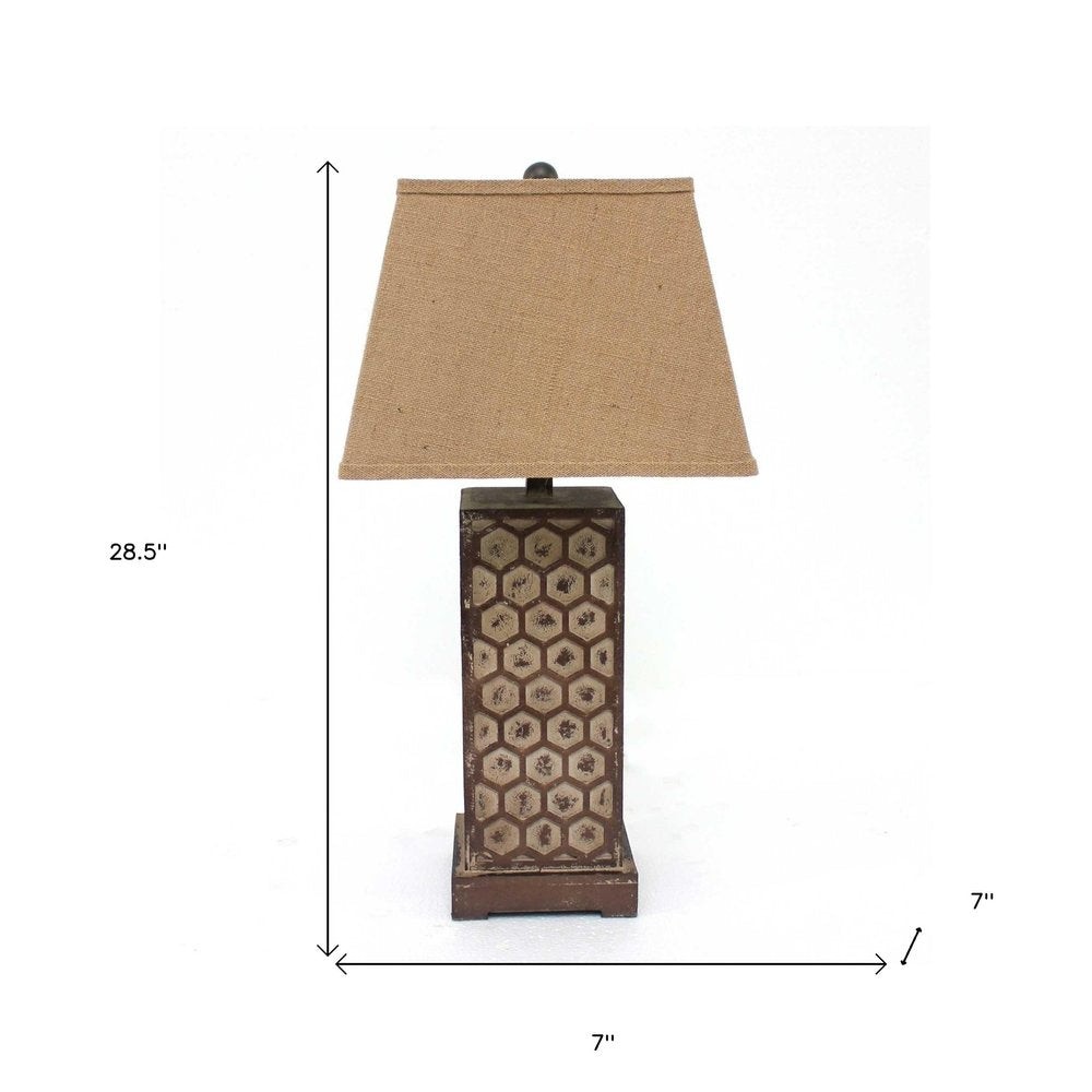 29" Brown Solid Wood Bedside Table Lamp With Brown Shade